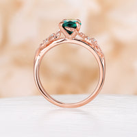 Pear Cut Nature Inspired Lab Emerald Leaf Design Engagement Ring Bypass