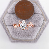 Nature Inspired Pear Moissanite Engagement Ring Rose Gold Bypass Leaf Band