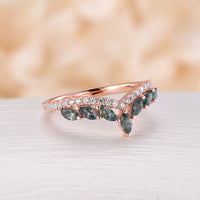 Moss Agate Curved Wedding Band Moissanite Pave Matching Rose Gold Band