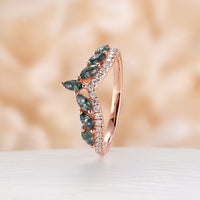 Moss Agate Curved Wedding Band Moissanite Pave Matching Rose Gold Band