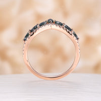 Moss Agate Curved Wedding Band Moissanite Pave Matching Rose Gold Band