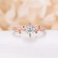 Nature Twig Princess Moissanite Engagement Ring Twist Branch Rose Gold Band