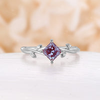 Princess Cut Lab Alexandrite Twig Engagement Ring Nature Inspired Branch Band