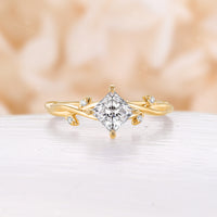 Nature Twig Princess Moissanite Engagement Ring Twist Branch Rose Gold Band