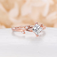 Nature Twig Princess Moissanite Engagement Ring Twist Branch Rose Gold Band