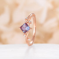 Princess Cut Lab Alexandrite Twig Engagement Ring Nature Inspired Branch Band