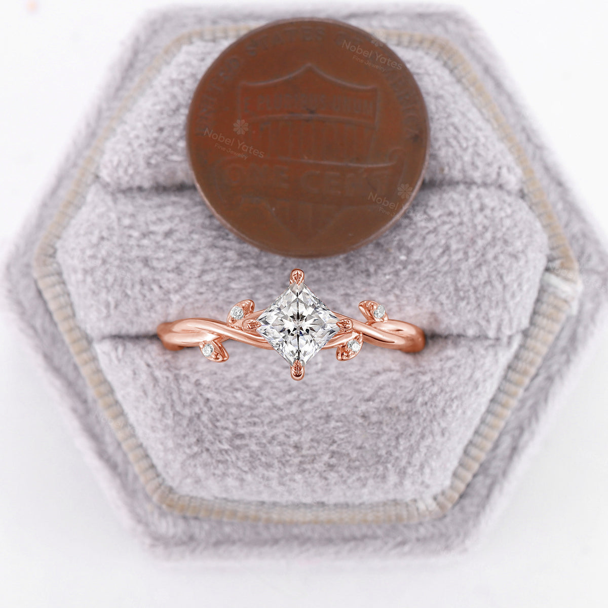 Nature Twig Princess Moissanite Engagement Ring Twist Branch Rose Gold Band