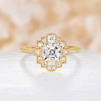 Asscher Cut Moissanite Milgrain Engagement Ring Art Deco Rose Gold