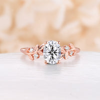 Moissanite Oval Cut Branch Nature Inspired Engagement Ring Rose Gold