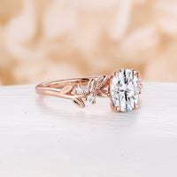 Moissanite Oval Cut Branch Nature Inspired Engagement Ring Rose Gold