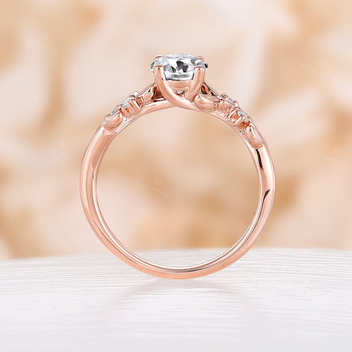 Moissanite Oval Cut Branch Nature Inspired Engagement Ring Rose Gold