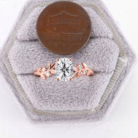 Moissanite Oval Cut Branch Nature Inspired Engagement Ring Rose Gold