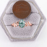 Nature Inspired Branch Oval Moss Agate Rose Gold Engagement Ring Side Stone