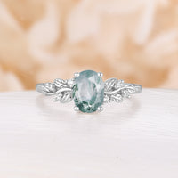 Moss Agate Oval Cut Engagement Ring Rose Gold Nature Inspired