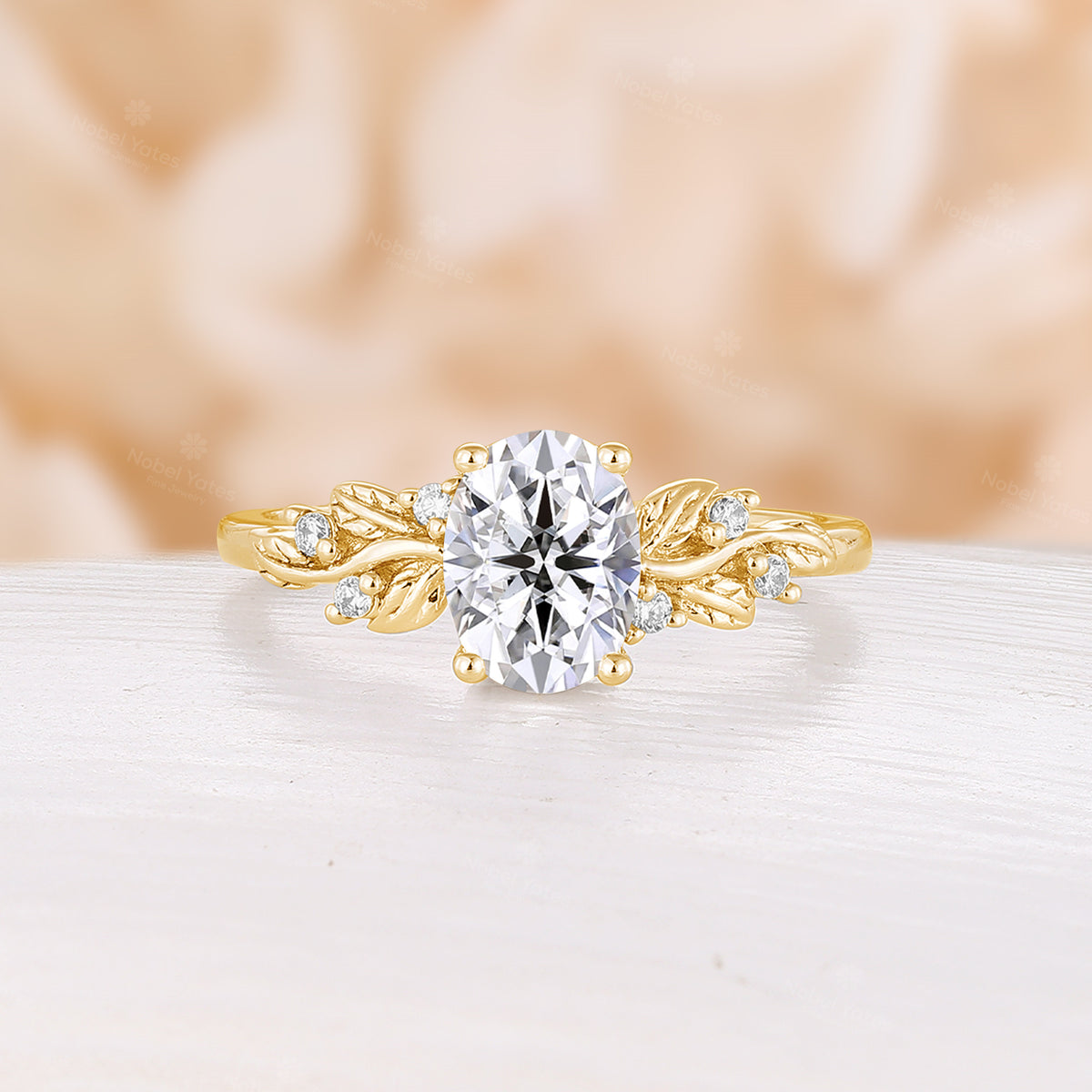 Leaf Nature Inspired Moissanite Engagement Ring Oval Cut Unique Anniversary Ring