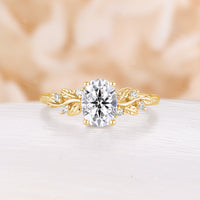 Leaf Nature Inspired Moissanite Engagement Ring Oval Cut Unique Anniversary Ring