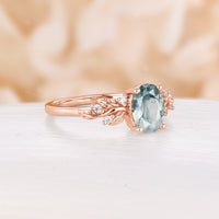 Moss Agate Oval Cut Engagement Ring Rose Gold Nature Inspired