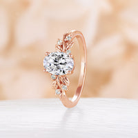 Leaf Nature Inspired Moissanite Engagement Ring Oval Cut Unique Anniversary Ring