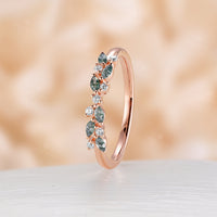 Rose Gold Moss Agate & Diamond Cluster Wedding Band Anniversary Ring