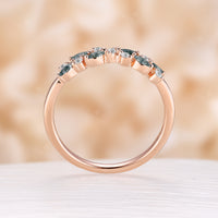 Rose Gold Moss Agate & Diamond Cluster Wedding Band Anniversary Ring