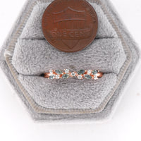 Rose Gold Moss Agate & Diamond Cluster Wedding Band Anniversary Ring