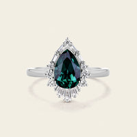 Baguette Art deco Halo Lab Emerald Engagement Ring Pear Cut