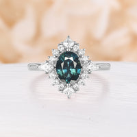 Teal Sapphire Oval Shape Rose Gold Engagement Ring Princess & Kite Halo