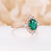 Lab Emerald Oval Shape Yellow Gold Engagement Ring Princess & Kite Halo