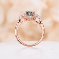 Oval Moss Agate Engagement Ring Unique Princess & Kite Moissanite Halo