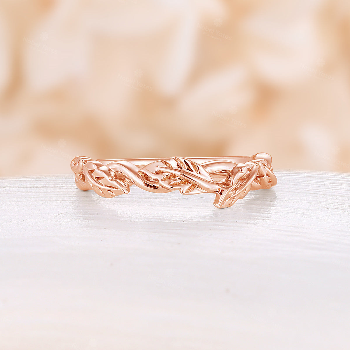 Plain Nature Inspired Leaves Straight Wedding Band Rose Gold