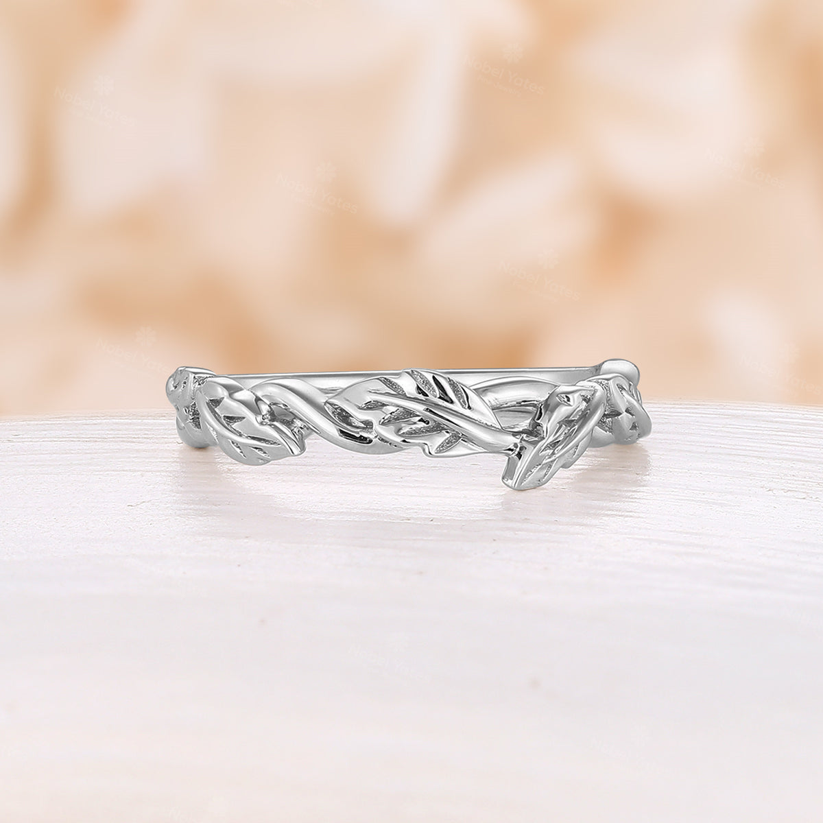 Plain Nature Inspired Leaves Straight Wedding Band Rose Gold