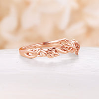 Plain Nature Inspired Leaves Straight Wedding Band Rose Gold