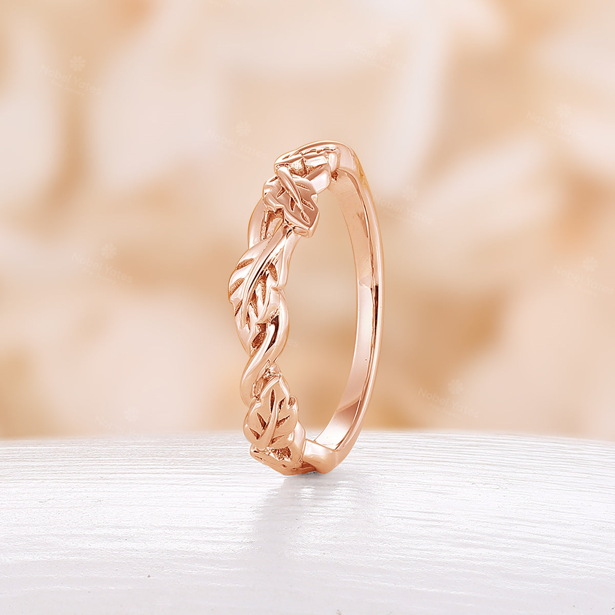 Plain Nature Inspired Leaves Straight Wedding Band Rose Gold