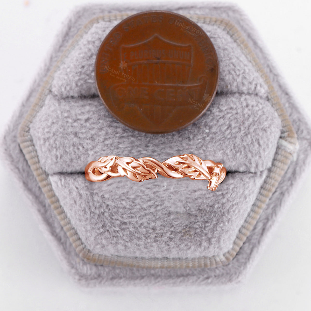 Plain Nature Inspired Leaves Straight Wedding Band Rose Gold