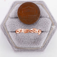 Plain Nature Inspired Leaves Straight Wedding Band Rose Gold