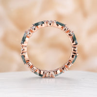 Marquise Moss Agate & Moissanite Full Eternity Cluster White Gold Wedding Band