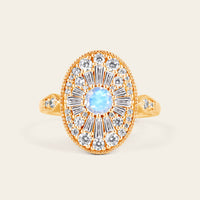 Art Deco Diamond Cluster Oval Moonstone Rose Gold Milgrain Engagement Ring