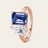 Toi et Moi Pear Lab Diamond & Lab Sapphire Engagement Ring