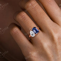 Toi et Moi Pear Lab Diamond & Lab Sapphire Engagement Ring