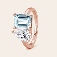 Toi et Moi IGI Lab Diamond & Emerald Cut Aquamarine Ring-Nobel Yates