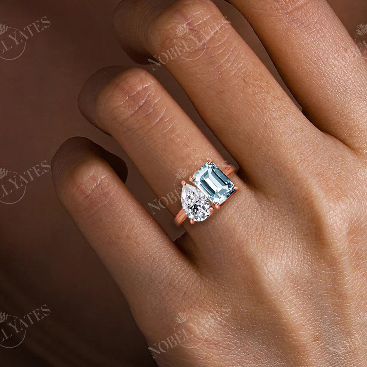 Toi et Moi IGI Lab Diamond & Emerald Cut Aquamarine Ring