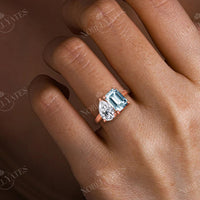 Toi et Moi IGI Lab Diamond & Emerald Cut Aquamarine Ring