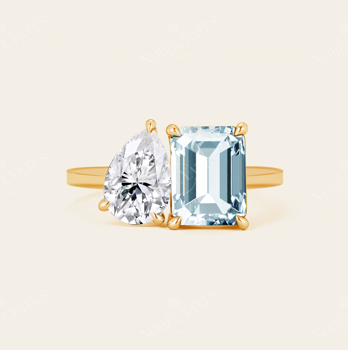 Toi et Moi IGI Lab Diamond & Emerald Cut Aquamarine Ring