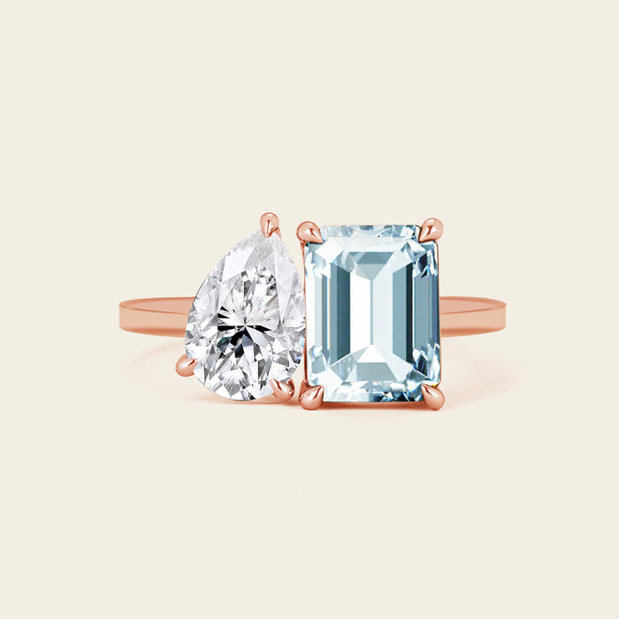 Toi et Moi IGI Lab Diamond & Emerald Cut Aquamarine Ring-Nobel Yates