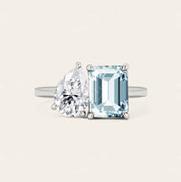 Toi et Moi IGI Lab Diamond & Emerald Cut Aquamarine Ring