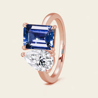 Toi et Moi Pear Lab Diamond & Lab Sapphire Engagement Ring