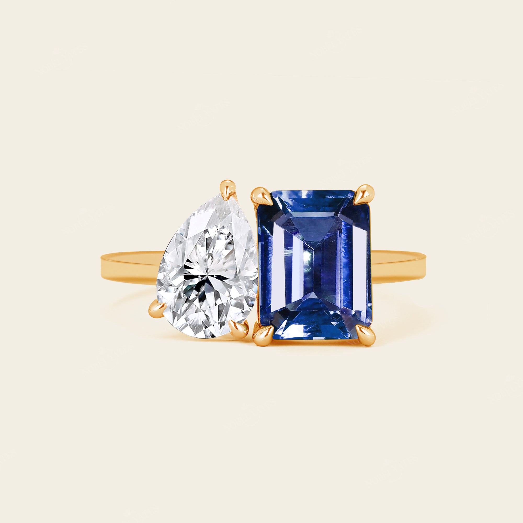 Toi et Moi Pear Lab Diamond & Lab Sapphire Engagement Ring – Nobel