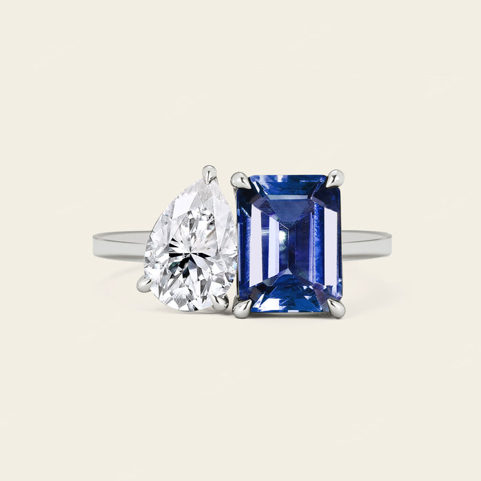 Toi et Moi Pear Lab Diamond & Lab Sapphire Engagement Ring-Nobel Yates