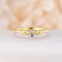 Round Moss Aagte Yellow Gold Leaf Style Curved Wedding Band Minimalist