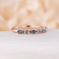 Dainty Moss Agate Round & Marquise Half Eternity Wedding Band Rose Gold